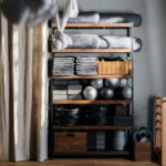 Various fitness equipment in a shelf