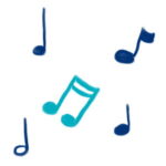 Five note symbols, one of which is a double note